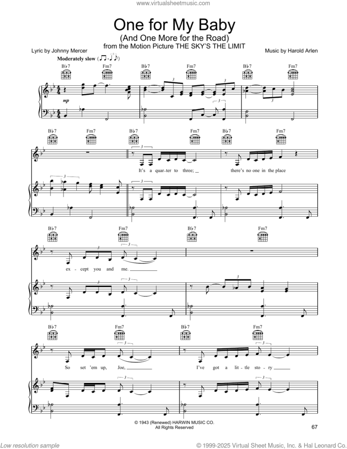 One For My Baby (And One More For The Road) sheet music for voice, piano or guitar by Linda Eder, Harold Arlen and Johnny Mercer, intermediate skill level