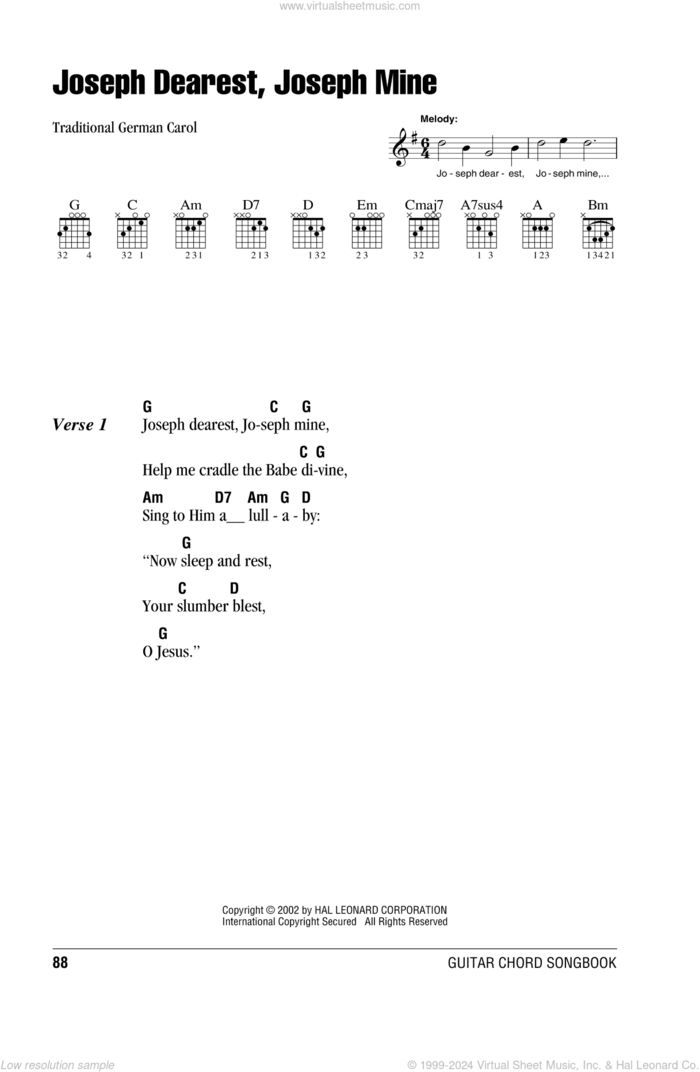 Joseph Dearest, Joseph Mine sheet music for guitar (chords), classical score, intermediate skill level