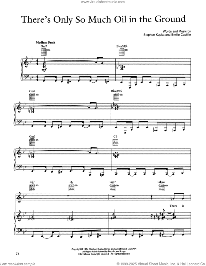 Only So Much Oil In The Ground sheet music for voice, piano or guitar by Tower Of Power, Emilio Castillo and Stephen Kupka, intermediate skill level