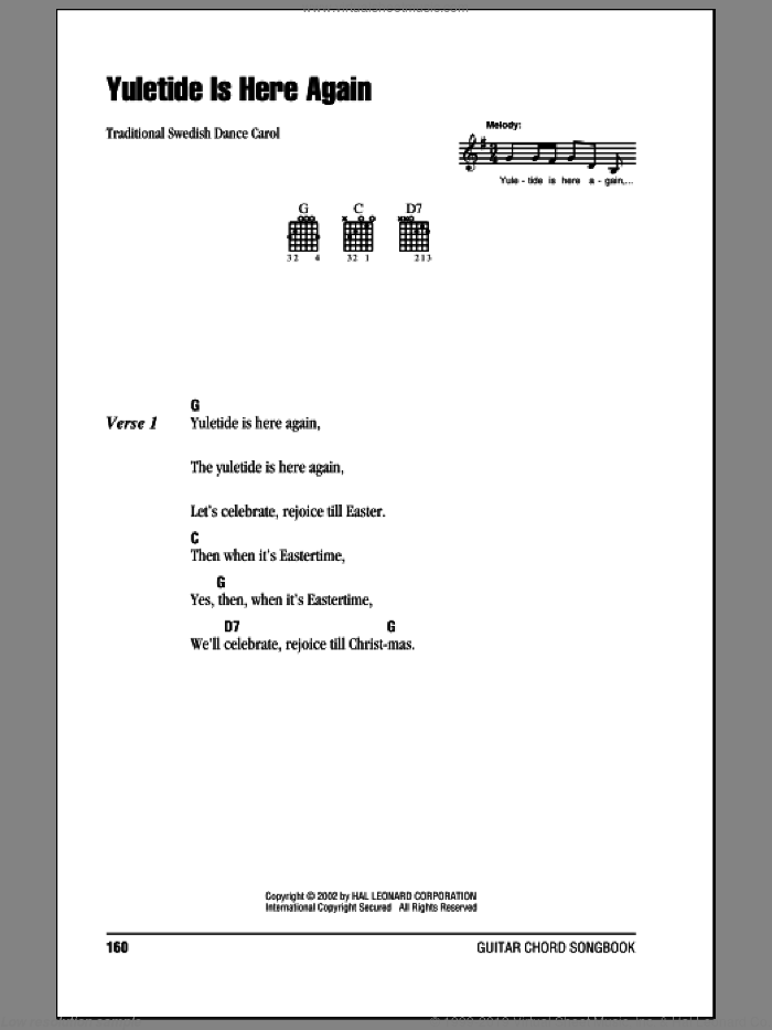 Yuletide Is Here Again sheet music for guitar (chords)  and Traditional Swedish Carol, intermediate skill level