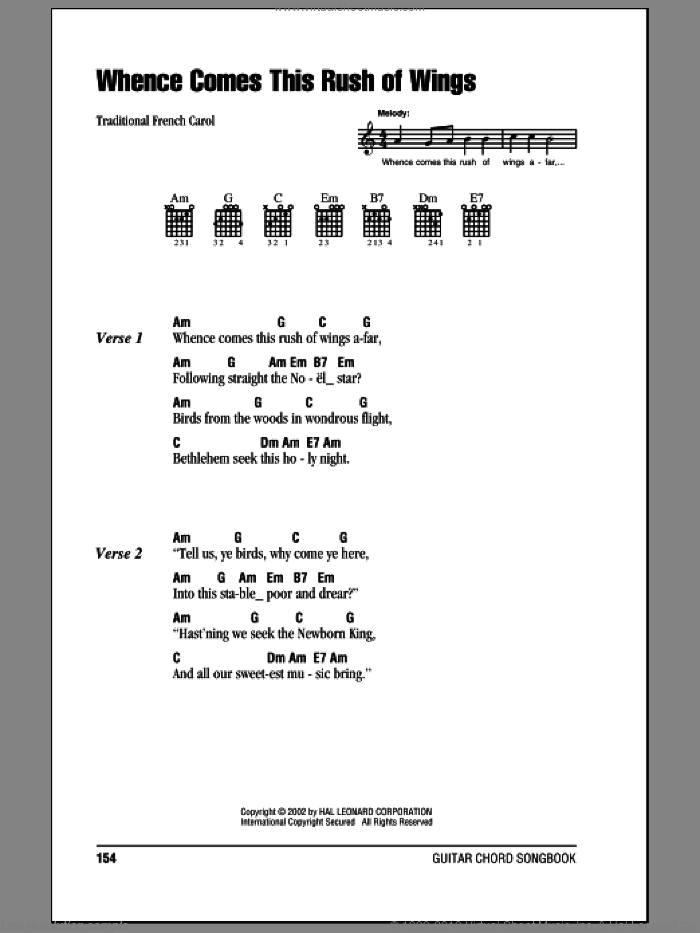 Whence Comes This Rush Of Wings sheet music for guitar (chords), intermediate skill level