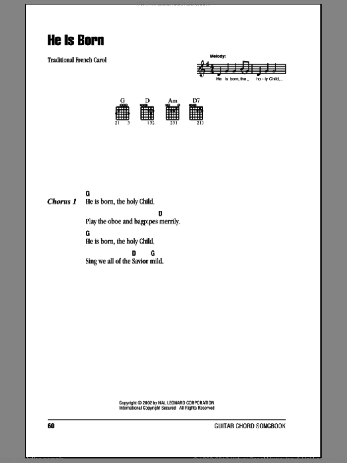 He Is Born sheet music for guitar (chords), intermediate skill level