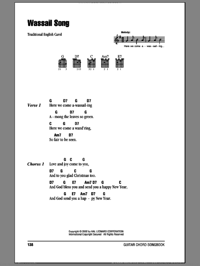 Wassail Song sheet music for guitar (chords), intermediate skill level