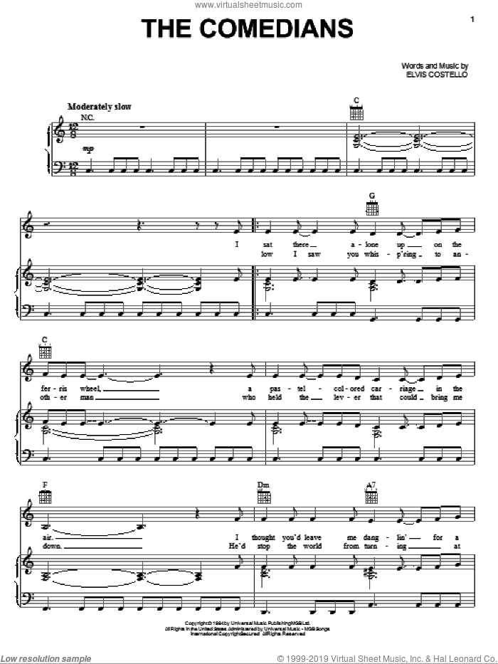 The Comedians sheet music for voice, piano or guitar by Roy Orbison and Elvis Costello, intermediate skill level