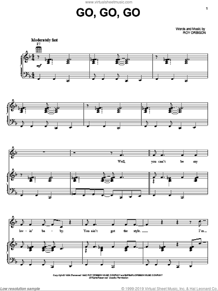 Go, Go, Go sheet music for voice, piano or guitar by Roy Orbison, intermediate skill level