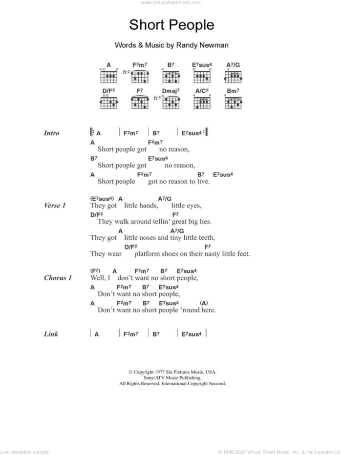 Short People sheet music for guitar (chords) by Randy Newman, intermediate skill level