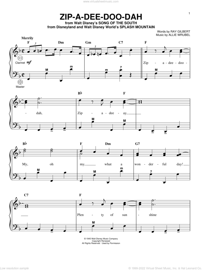 Zip-A-Dee-Doo-Dah (from Song Of The South) (arr. Gary Meisner) sheet music for accordion by James Baskett, Gary Meisner, Allie Wrubel and Ray Gilbert, intermediate skill level