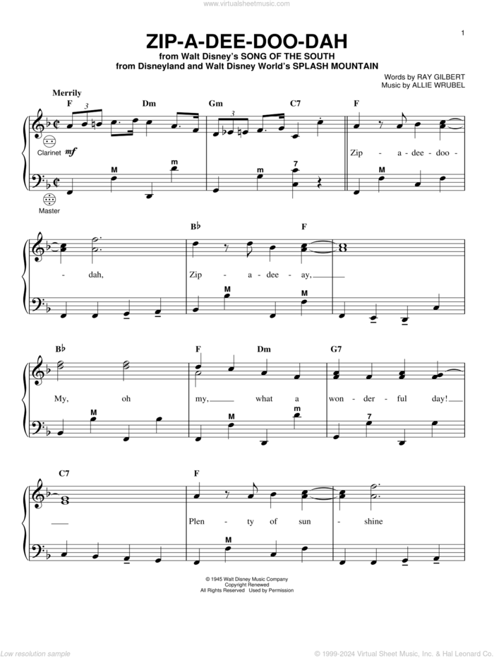 Zip-A-Dee-Doo-Dah (from Song Of The South) (arr. Gary Meisner) sheet music for accordion by James Baskett, Gary Meisner, Allie Wrubel and Ray Gilbert, intermediate skill level