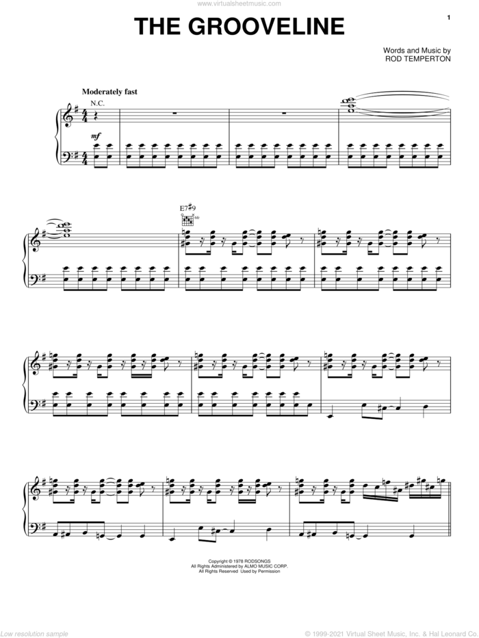 The Grooveline sheet music for voice, piano or guitar by Heatwave and Rod Temperton, intermediate skill level