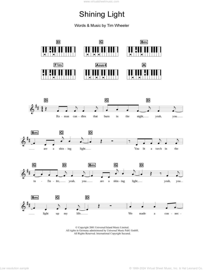 Shining Light sheet music for piano solo (chords, lyrics, melody) by Tim Wheeler, intermediate piano (chords, lyrics, melody)
