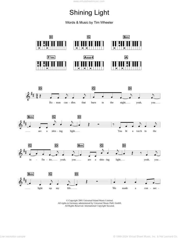 Shining Light sheet music for piano solo (chords, lyrics, melody) by Tim Wheeler, intermediate piano (chords, lyrics, melody)