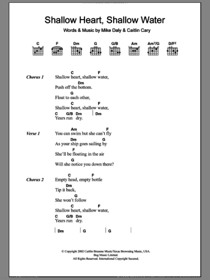 Shallow Heart, Shallow Water sheet music for guitar (chords) by Caitlin Cary and Mike Daly, intermediate skill level