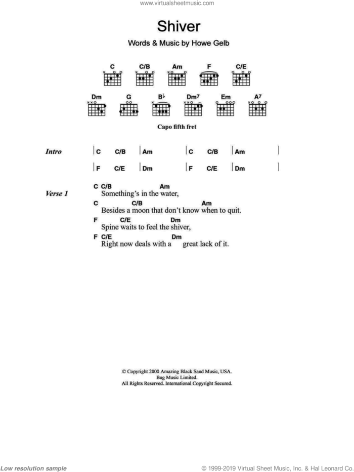 Shiver sheet music for guitar (chords) by Giant Sand and Howe Gelb, intermediate skill level