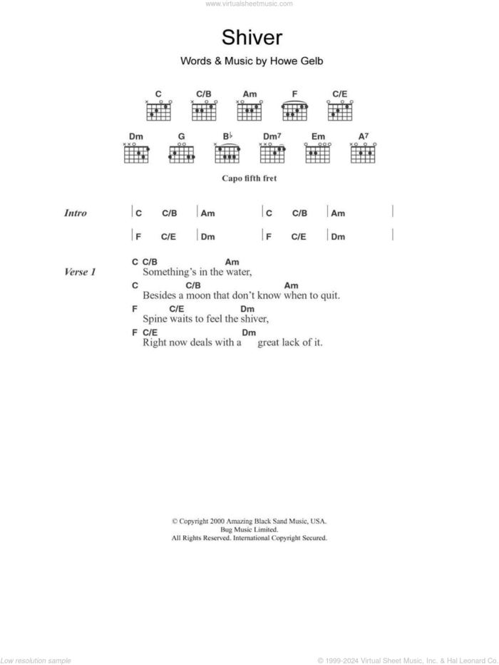 Shiver sheet music for guitar (chords) by Giant Sand and Howe Gelb, intermediate skill level