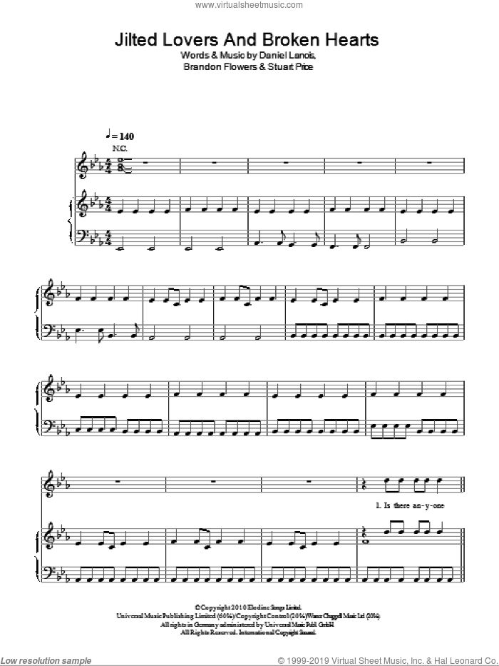 Jilted Lovers And Broken Hearts sheet music for voice, piano or guitar by Brandon Flowers, Daniel Lanois and Stuart Price, intermediate skill level