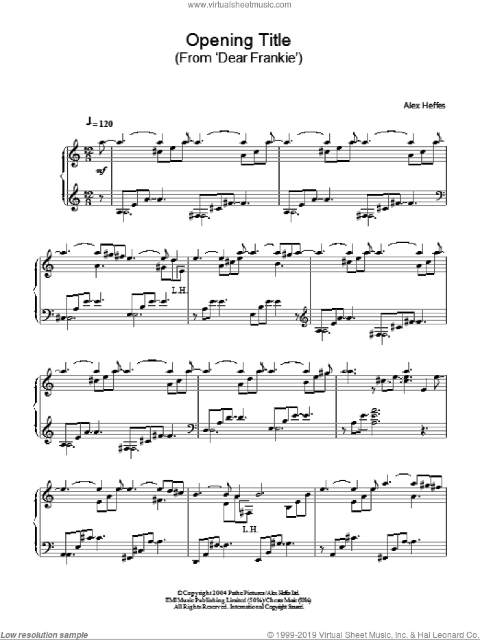 Opening Title (from Dear Frankie) sheet music for piano solo by Alex Heffes, intermediate skill level