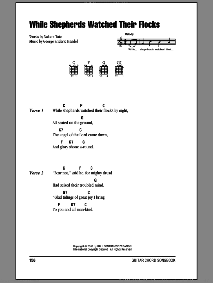 While Shepherds Watched Their Flocks sheet music for guitar (chords) by George Frideric Handel, Miscellaneous and Nahum Tate, intermediate skill level