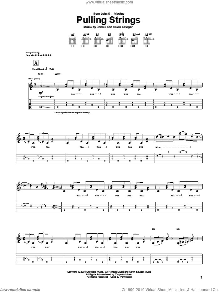 Pulling Strings sheet music for guitar (tablature) by John5 and Kevin Savigar, intermediate skill level