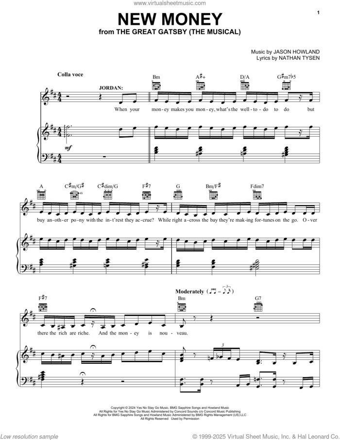 New Money (from The Great Gatsby) sheet music for voice, piano or guitar by Jason Howland, Jason Howland & Nathan Tysen, Kait Kerrigan and Nathan Tysen, intermediate skill level
