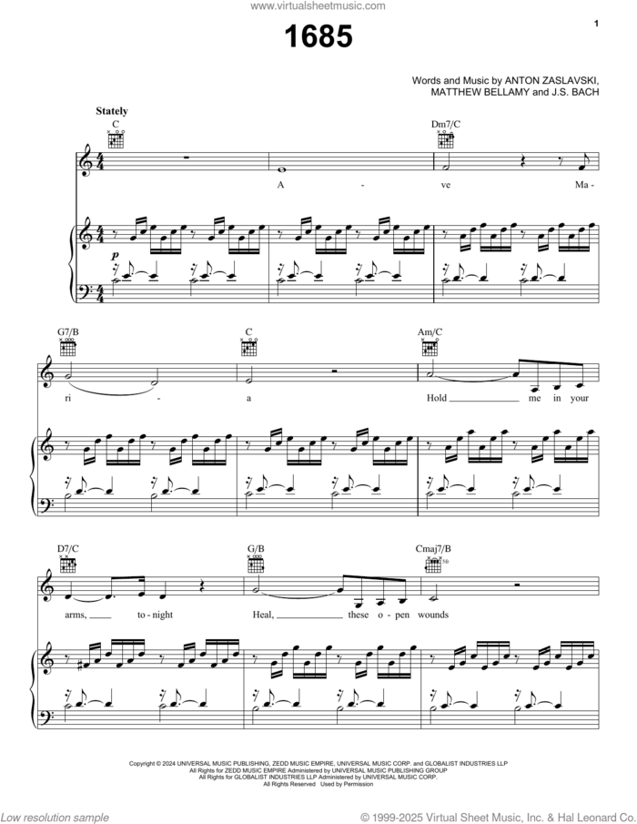 1685 (feat. Muse) sheet music for voice, piano or guitar by Zedd, Zedd feat. Muse, Anton Zaslavski, Johann Sebastian Bach and Matthew Bellamy, intermediate skill level