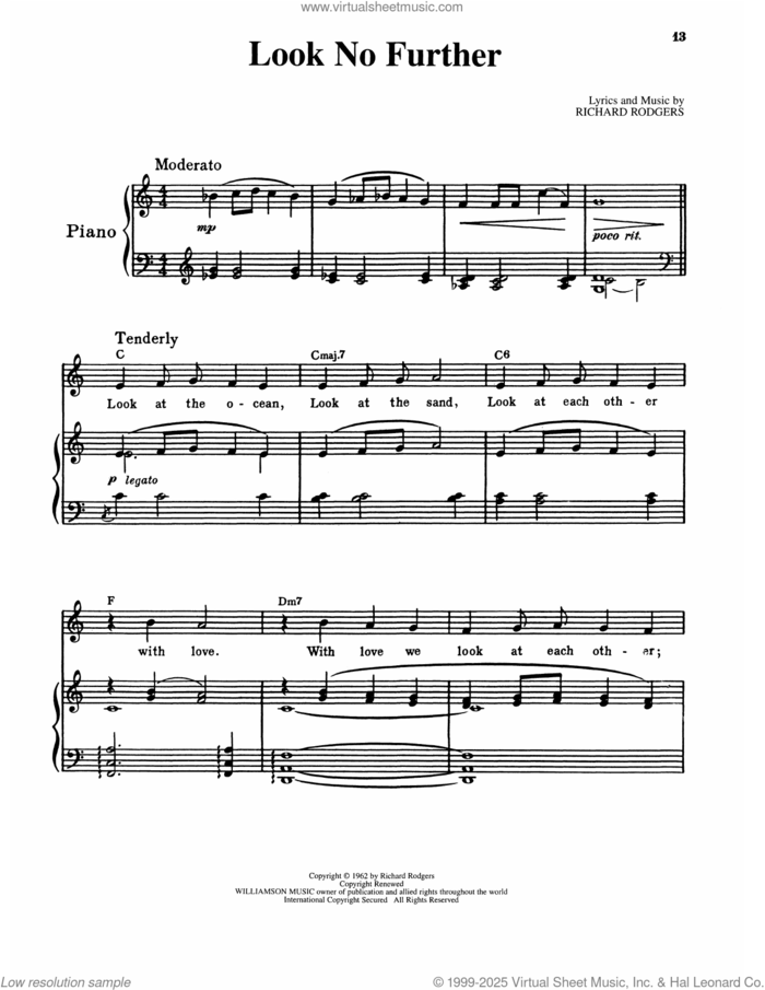 Look No Further (from No Strings) sheet music for voice and piano by Richard Rodgers, intermediate skill level