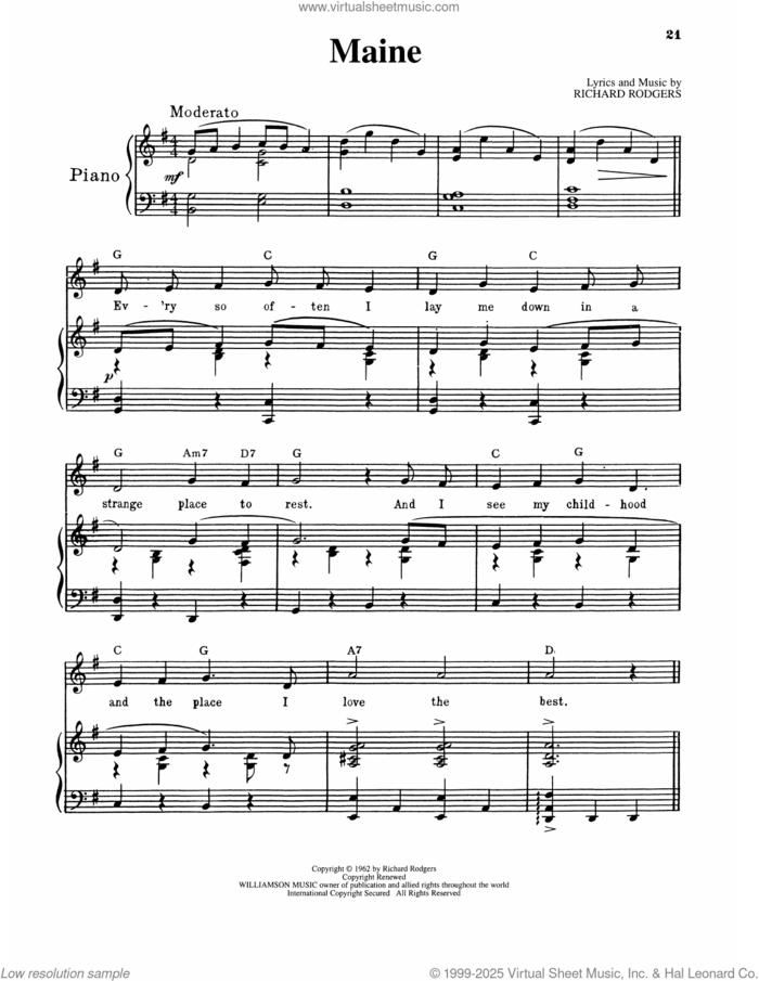 Maine (from No Strings) sheet music for voice and piano by Richard Rodgers, intermediate skill level