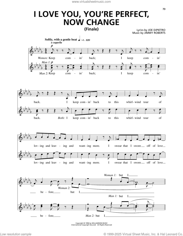I Love You, You're Perfect, Now Change (Finale) (from I Love You, You're Perfect, Now Change) sheet music for voice and piano by Jimmy Roberts and Joe DiPietro, intermediate skill level