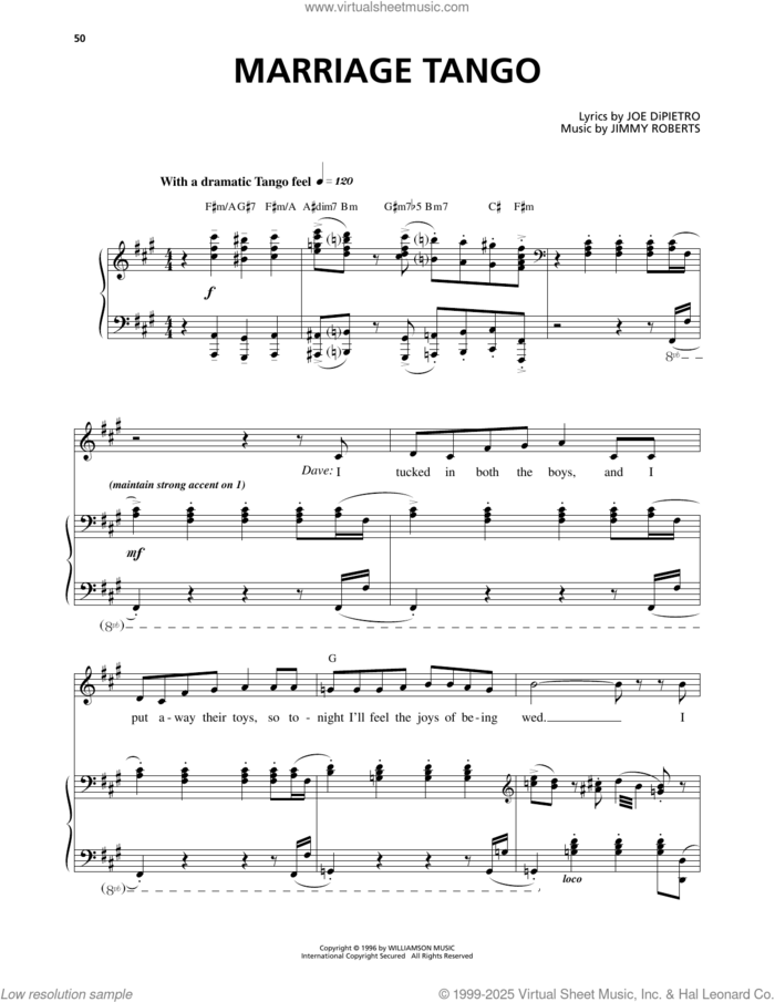 Marriage Tango (from I Love You, You're Perfect, Now Change) sheet music for voice and piano by Jimmy Roberts and Joe DiPietro, classical score, intermediate skill level