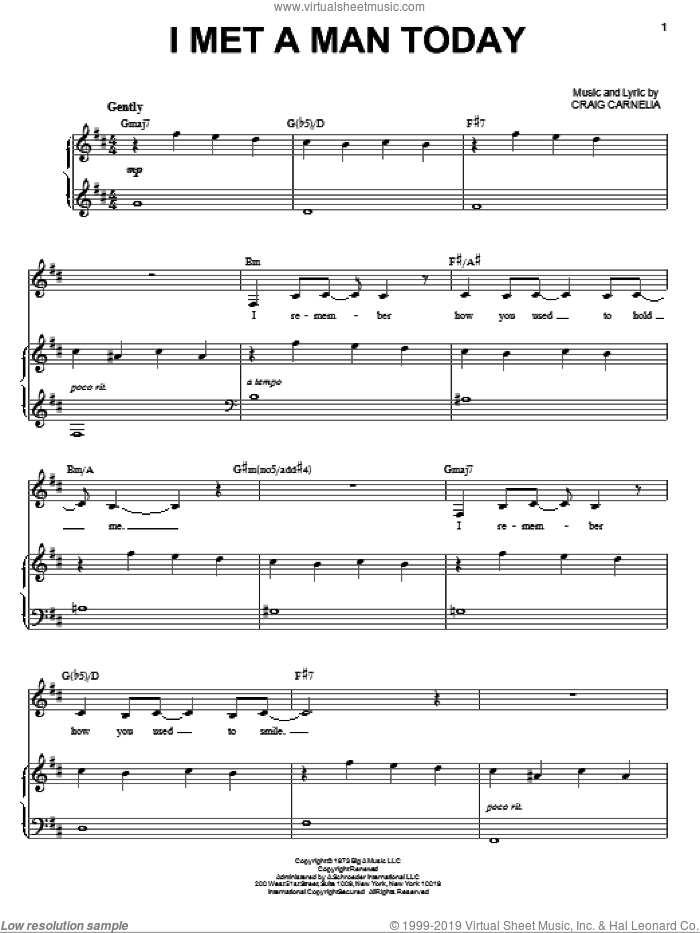 I Met A Man Today sheet music for voice and piano by Craig Carnelia, intermediate skill level