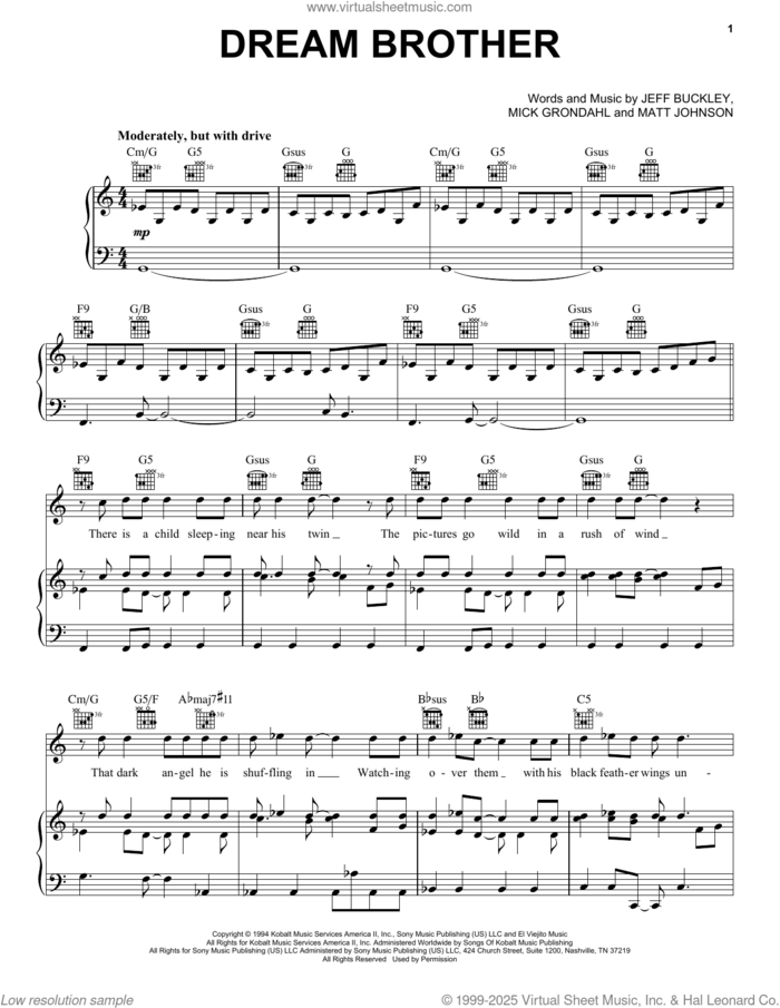 Dream Brother (feat. Jeff Buckley) sheet music for voice, piano or guitar by Zedd, Zedd feat. Jeff Buckley, Jeff Buckley, Matt Johnson and Mick Grondahl, intermediate skill level