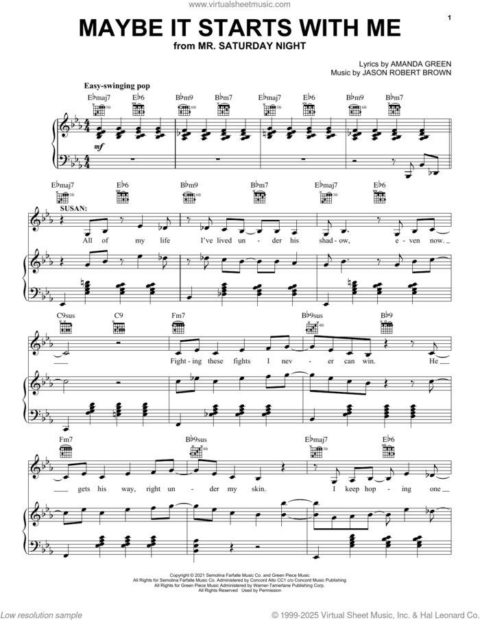 Maybe It Starts With Me (from Mr. Saturday Night) sheet music for voice, piano or guitar by Jason Robert Brown, Amanda Green and Jason Robert Brown and Amanda Green, intermediate skill level