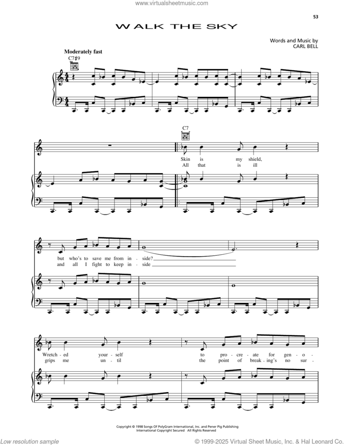 Walk The Sky (from Godzilla) sheet music for voice, piano or guitar by Fuel and Carl Bell, intermediate skill level