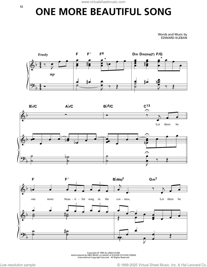 One More Beautiful Song (from A Class Act) sheet music for voice and piano by Edward Kleban, classical score, intermediate skill level