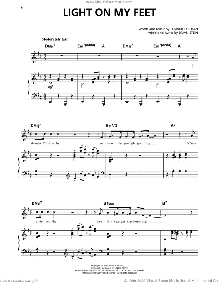 Light On My Feet (from A Class Act) sheet music for voice and piano by Edward Kleban and Brian Stein, intermediate skill level