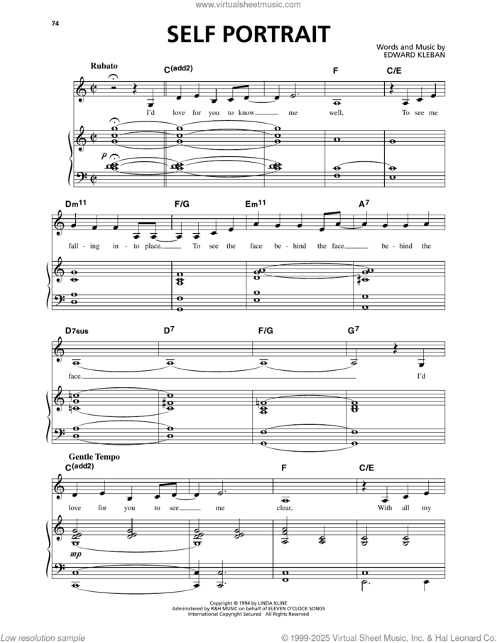 Self Portrait (from A Class Act) sheet music for voice and piano by Edward Kleban, intermediate skill level