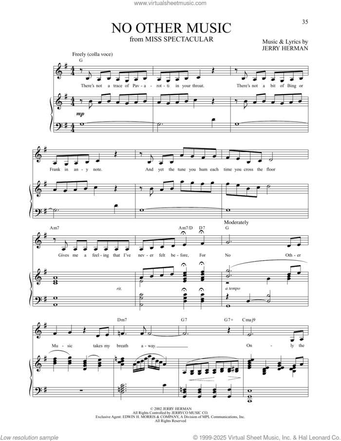 No Other Music (from Miss Spectacular) sheet music for voice and piano by Jerry Herman, intermediate skill level