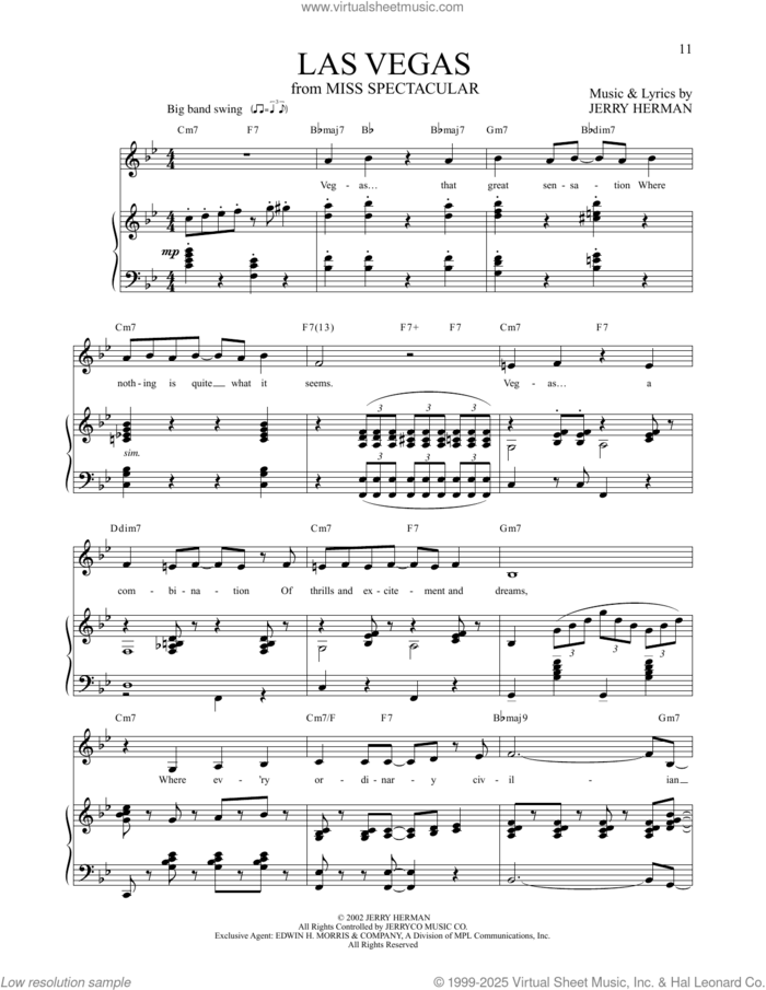 Las Vegas (from Miss Spectacular) sheet music for voice and piano by Jerry Herman, intermediate skill level