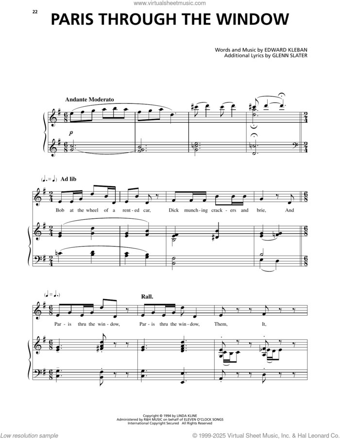 Paris Through The Window (from A Class Act) sheet music for voice and piano by Edward Kleban and Glenn Slater, intermediate skill level