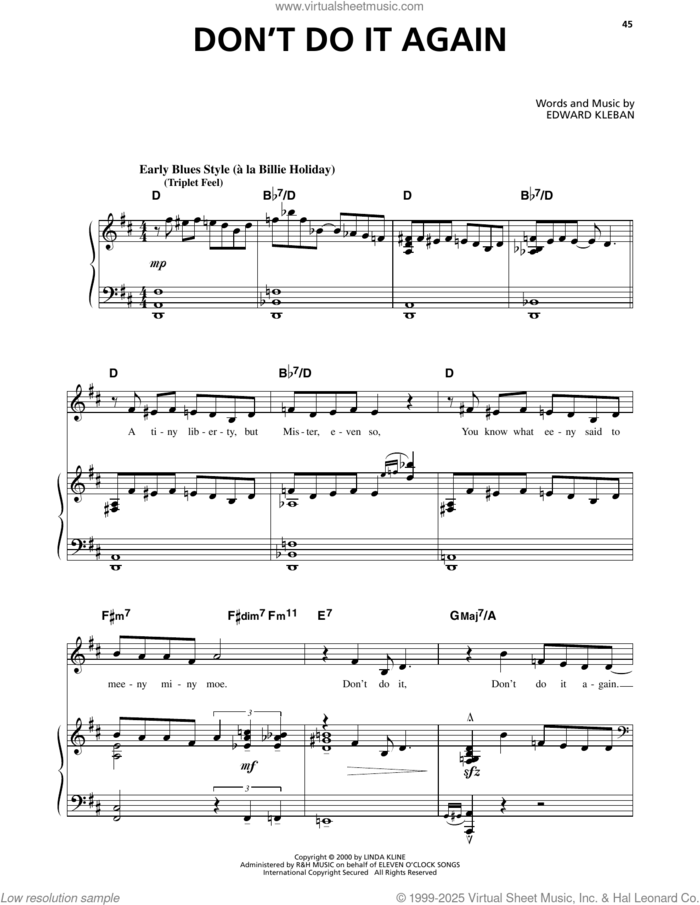 Don't Do It Again (from A Class Act) sheet music for voice and piano by Edward Kleban, intermediate skill level