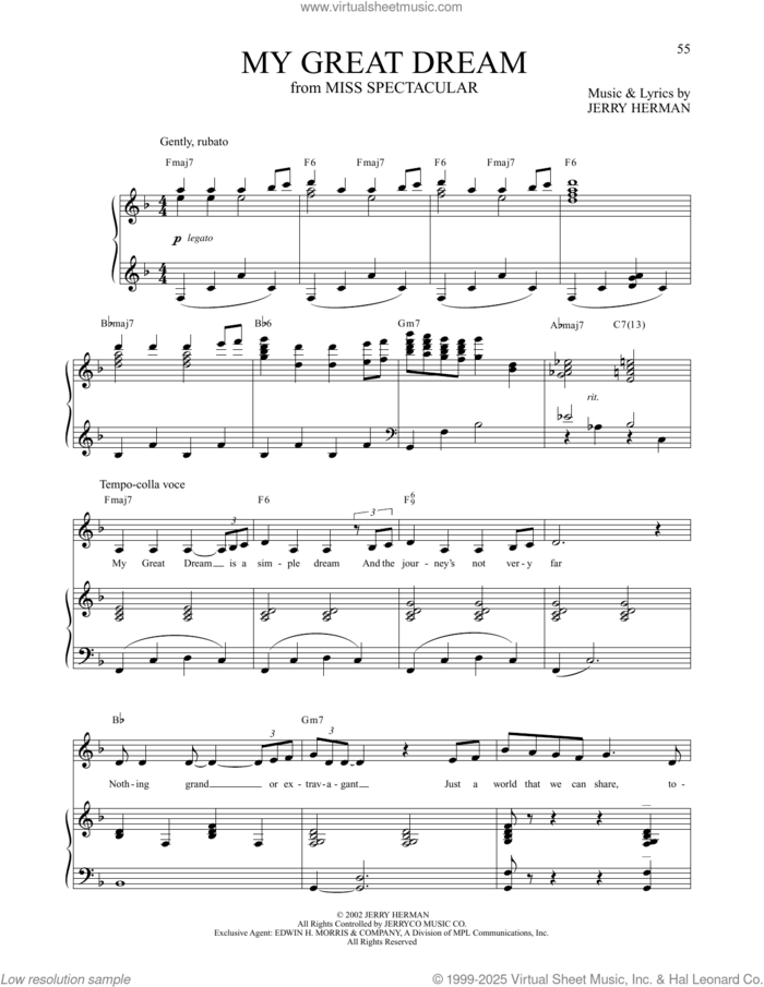 My Great Dream (from Miss Spectacular) sheet music for voice and piano by Jerry Herman, intermediate skill level