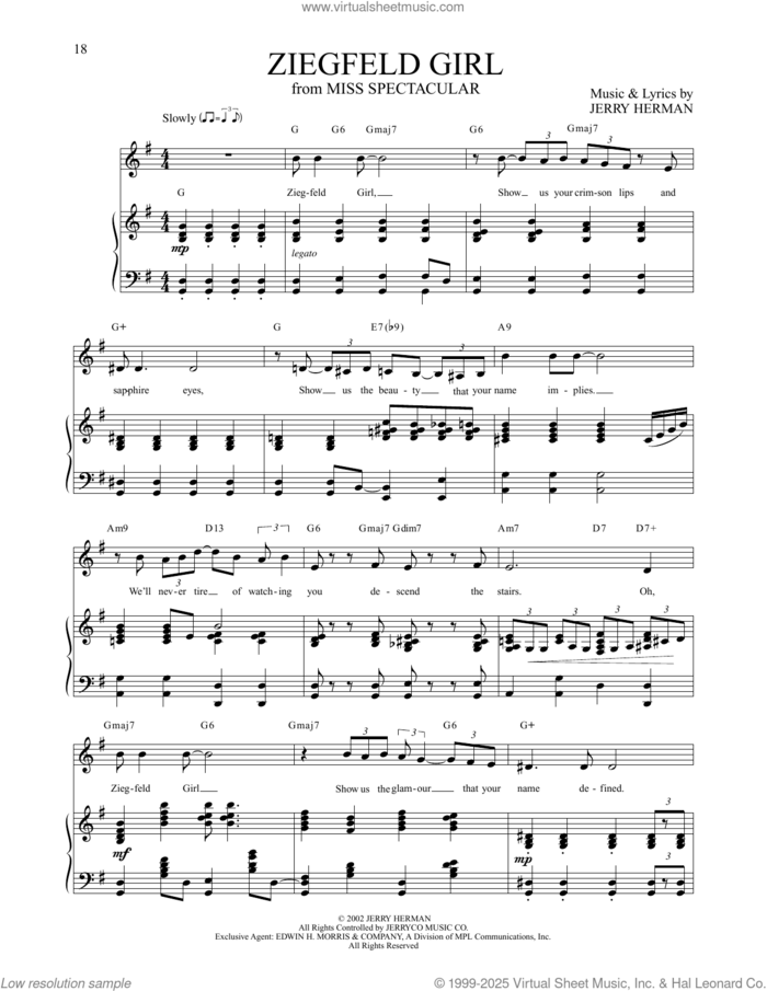 Ziegfeld Girl (from Miss Spectacular) sheet music for voice and piano by Jerry Herman, intermediate skill level