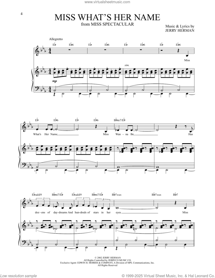 Miss What's Her Name (from Miss Spectacular) sheet music for voice and piano by Jerry Herman, intermediate skill level