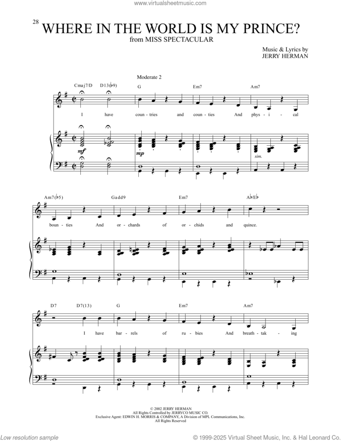Where In The World Is My Prince? (from Miss Spectacular) sheet music for voice and piano by Jerry Herman, intermediate skill level