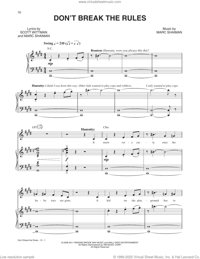 Don't Break The Rules (from Catch Me If You Can) sheet music for voice and piano by Scott Wittman and Marc Shaiman, intermediate skill level