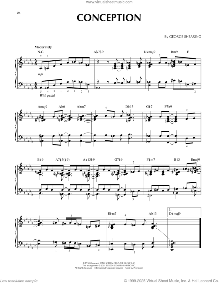 Conception (arr. Brent Edstrom and Jim Sodke) sheet music for piano solo by George Shearing, Brent Edstrom and Jim Sodke, intermediate skill level