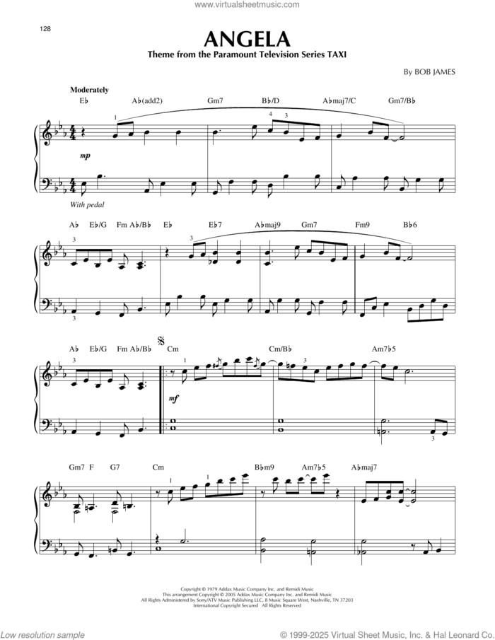 Angela (Theme From Taxi) (arr. Larry Moore) sheet music for piano solo by Bob James and Larry Moore, wedding score, intermediate skill level