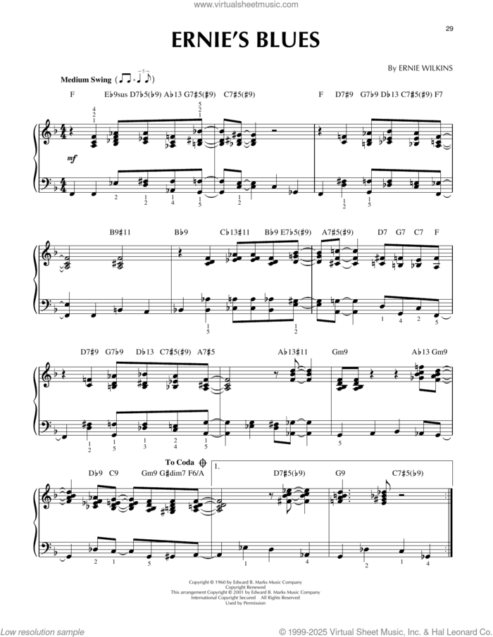 Ernie's Blues (arr. Brent Edstrom and Jim Sodke) sheet music for piano solo by Ernie Wilkins, Brent Edstrom and Jim Sodke, intermediate skill level