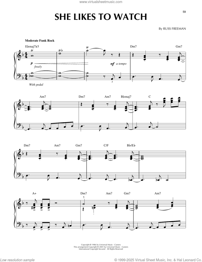 She Likes To Watch (arr. Larry Moore) sheet music for piano solo by The Rippingtons, Larry Moore and Russ Freeman, intermediate skill level