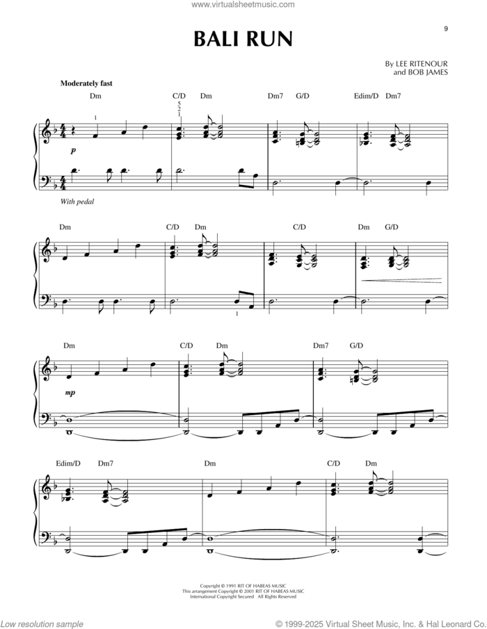Bali Run (arr. Larry Moore) sheet music for piano solo by Fourplay, Larry Moore, Bob James and Lee Ritenour, intermediate skill level