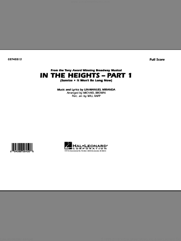 In The Heights: Part 1 (COMPLETE) sheet music for marching band by Lin-Manuel Miranda, Michael Brown and Will Rapp, intermediate skill level
